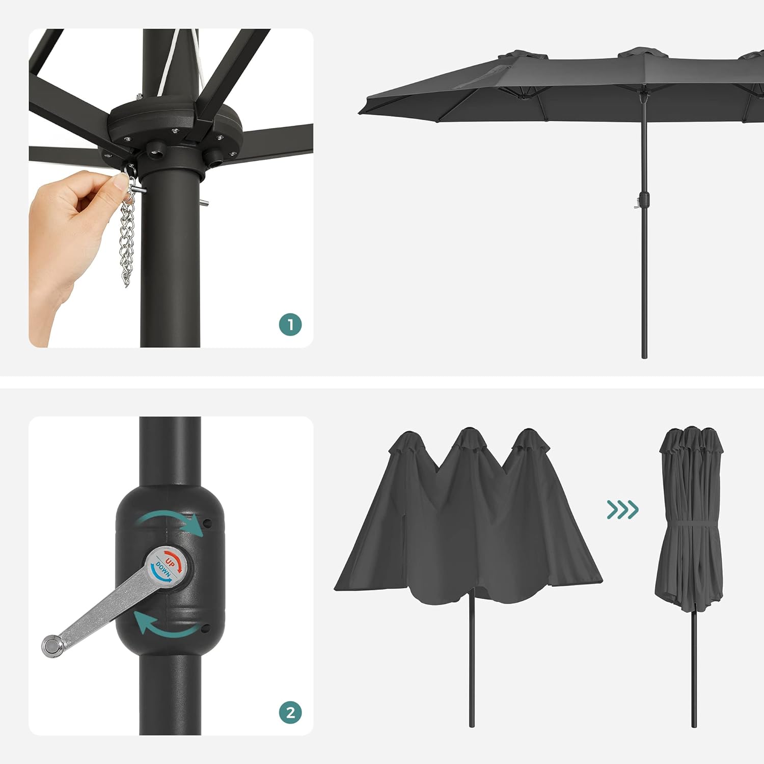 Luksus dobbelt parasol - Ekstra stor  i sort - 460 x 270 cm