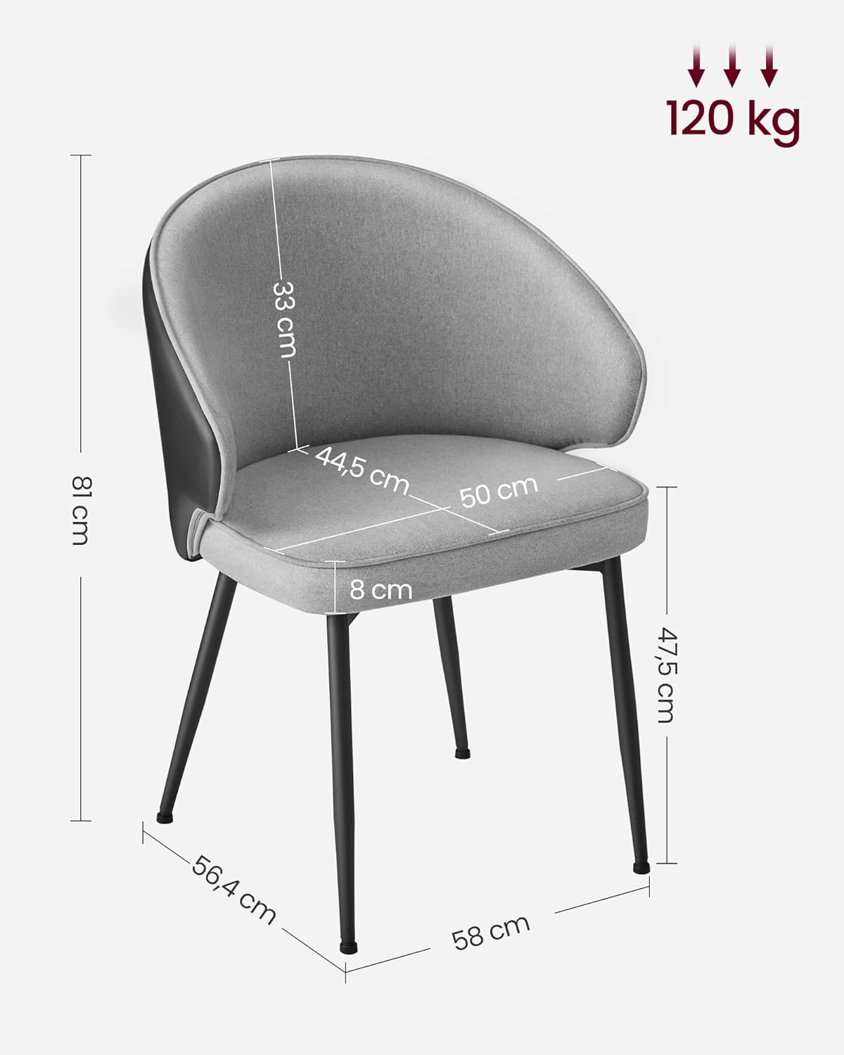 Moderne spisebordsstol i minimalistisk design - lysegrå