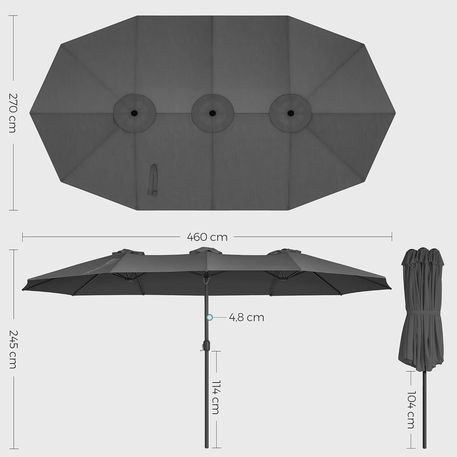 Luksus dobbelt parasol - Ekstra stor  i sort - 460 x 270 cm