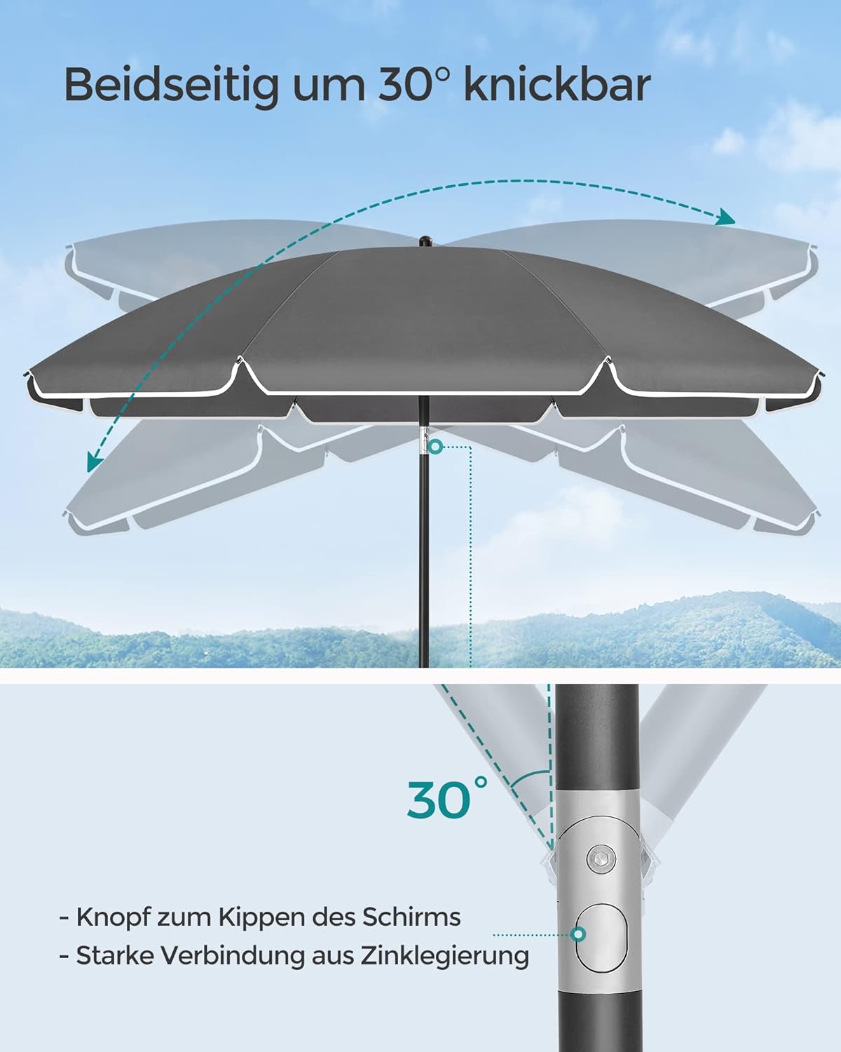 Minimalistisk strandparasol i sort (200cm)