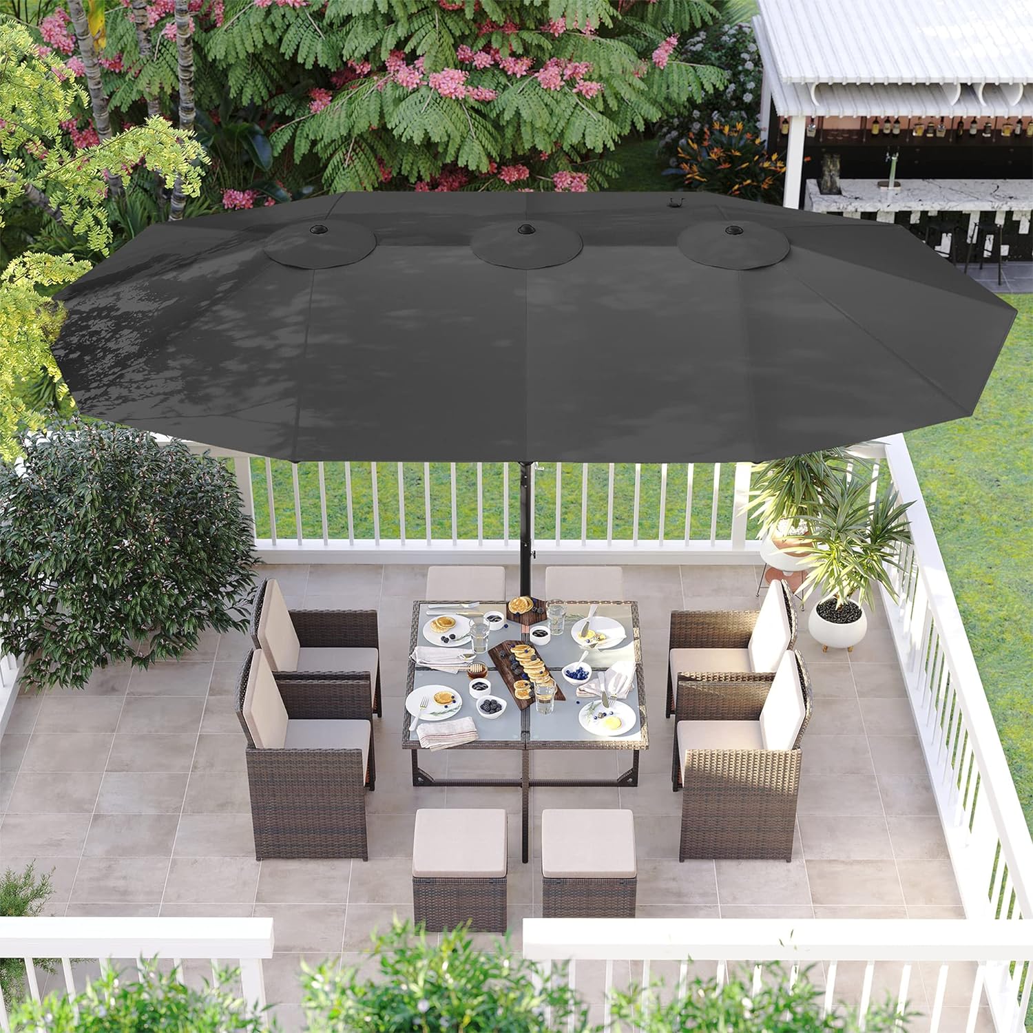 Luksus dobbelt parasol - Ekstra stor  i sort - 460 x 270 cm