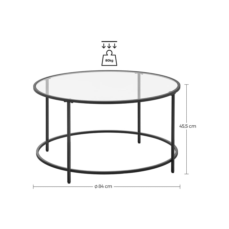 Sofabord i rundt design m. sort ramme og glasplade